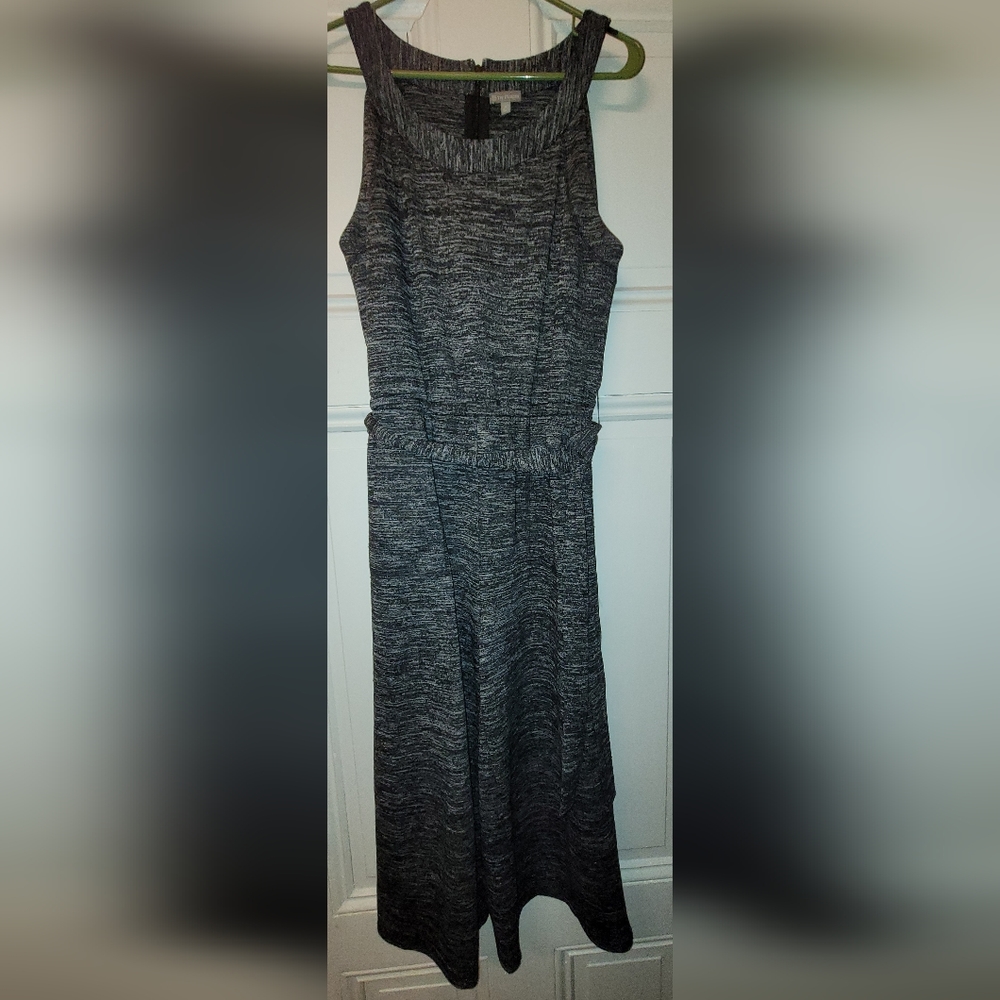 Talbot's Sleeveless Cropped Jumpsuit Marled Black Self-tie Pockets
